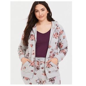 Light Grey Floral Zip Hoodie